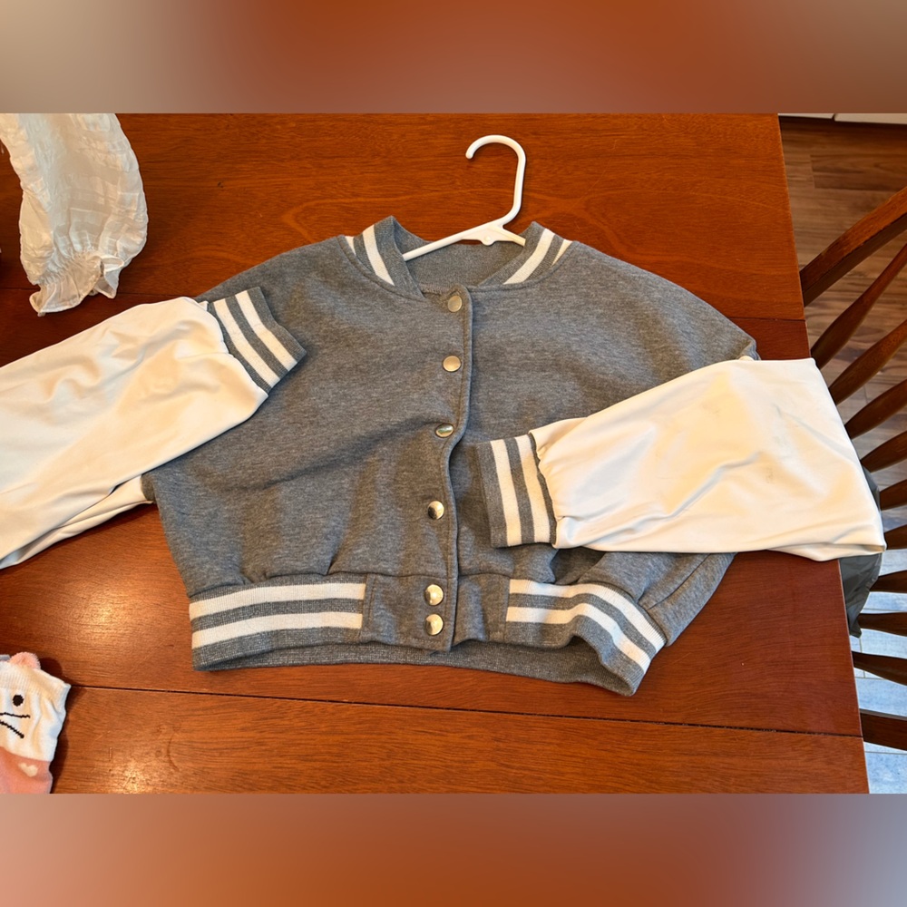 Source Unknown Gray and White Varsity Jacket